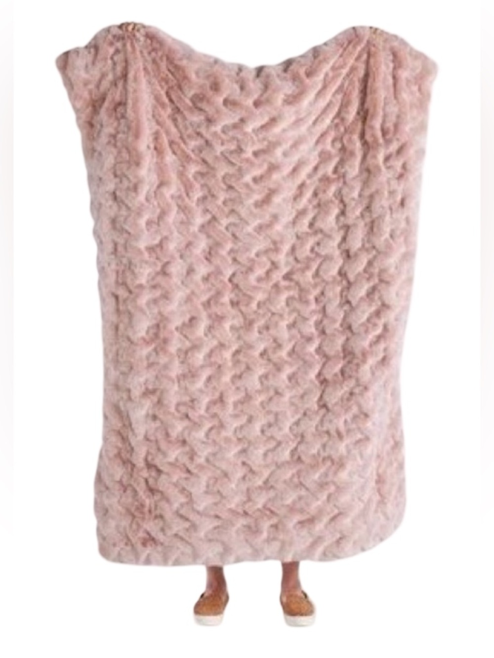 🩰🧸 Anthropologie Blush Luxe Faux Fur Cozy Throw Blanket 🧸🩰